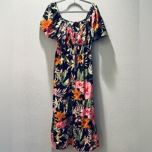 Blush Vibrant Pink and Green Floral Dress